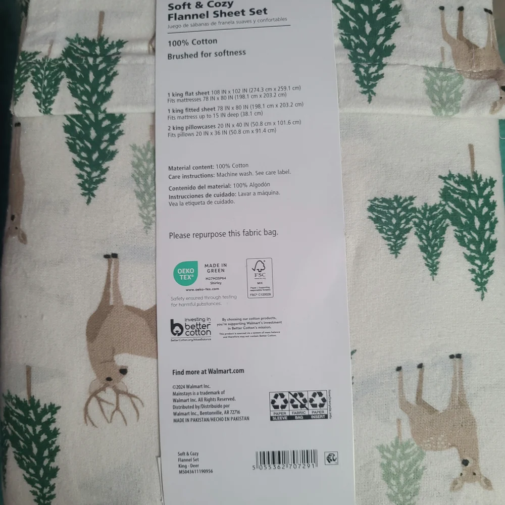 Mainstays Soft & Cozy Flannel Sheet Set - Green and Cream